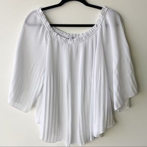 Halston off the shoulder white pleated blouse